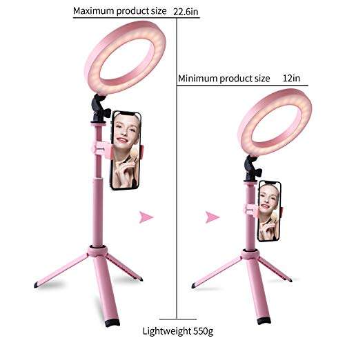 LED Ring Light, 6" Selfie Ring Light with Adjustable Tripod Stand and Phone Holder, Dimmable Led Camera Ringlight for Live Stream/Make Up/YouTube 4
