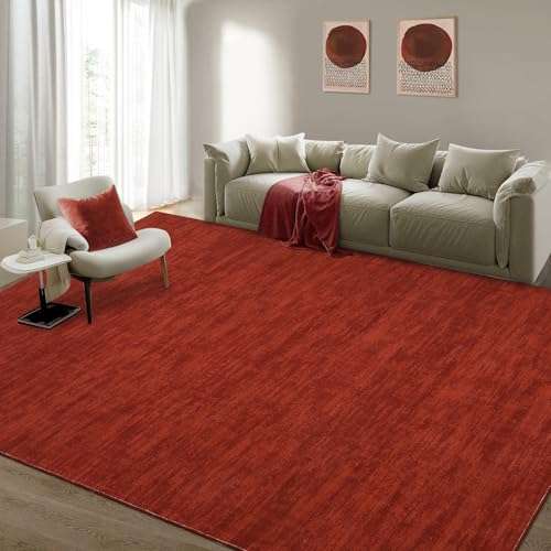 RUGSREAL Modern Area Rug 4x6 Small Bedroom Throw Rug with Rubber Backing Stain Resistant Solid Color Dining Room Carpet Washable Contemporary Mat for Living Room Kitchen Entryway, 4' x 6' Red 2