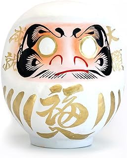 ＪＡＰＡＮ＼ＭＵＳＥＵＭ JAPANMUSEUM Japanese White Daruma Doll Handmade Traditional Crafts Zen Statue Good Luck & Well Wishes (5.9inch Tall White L)
