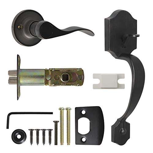 Gobrico 3 Sets Exterior/Interior Handlesets,Wave-Style Door Lever and Single Cylinder Deadbolts 6