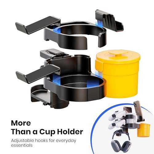 7-in-1 Desk Cup Holder - EURPMASK Organizer with Headphone, Controller Holder, Snack Bucket, and Phone Holder, Clamp-On Desk Accessory with Sturdy Large Storage, Easy to Install, Black 3