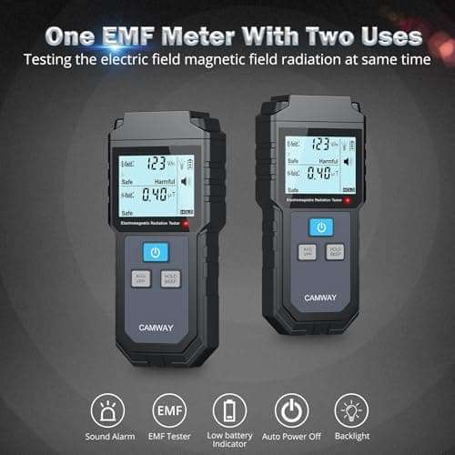 CAMWAY EMF Meter, Electromagnetic Field Radiation Detector Handheld Mini Digital Backlight LCD EMF Detector Sound and Light Alarm for Home EMF Inspections, Office, Outdoor 2
