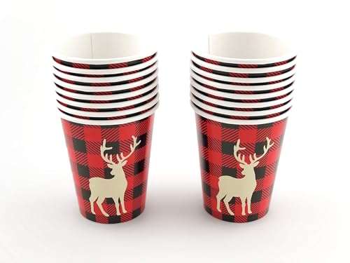 Buffalo Plaid Deer Paper Cups - 16ct Lumberjack Birthday Party Supplies Baby Shower 3