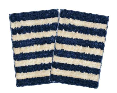 ENYRA Tufted Montella Bath Mat Stripes Lines Design, Bathroom Rug Floor Mats, Water Absorbent Anti-Skid Kitchen Floor Mat (40x60 CM) Pack of 2 Piece - Blue 1
