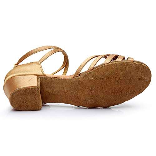 HENWERD Ballroom Dance Shoes for Women Latin Salsa Rhinestone Performance Shoes Sandals (Khaki,6 US) 4