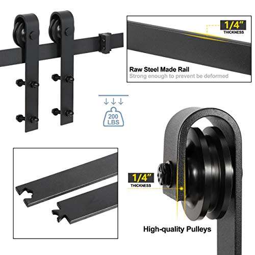 ZENY 6.6/12FT Heavy Duty Sliding Barn Door Hardware Hangers and Track Kit Sliding Roller Set, Smooth and Quiet, J Shape 3