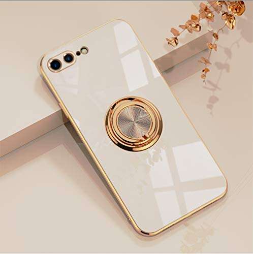 EYZUTAK Electroplated Magnetic Ring Holder Case, 360 Degree with Rotation Metal Finger Ring Holder Magnet Car Holder Soft Silicone Shockproof Cover for iPhone 7 Plus iPhone 8 Plus - Light Pink 1