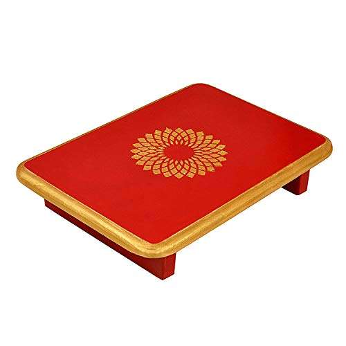 Lalhaveli Wood Puja Peetalu Sitting Patala Home Decor Red Wooden Pooja Chowki Stool for Diwali Decorations Navratri puja Items for Home Office 11 x 8 x 2 Inches 1
