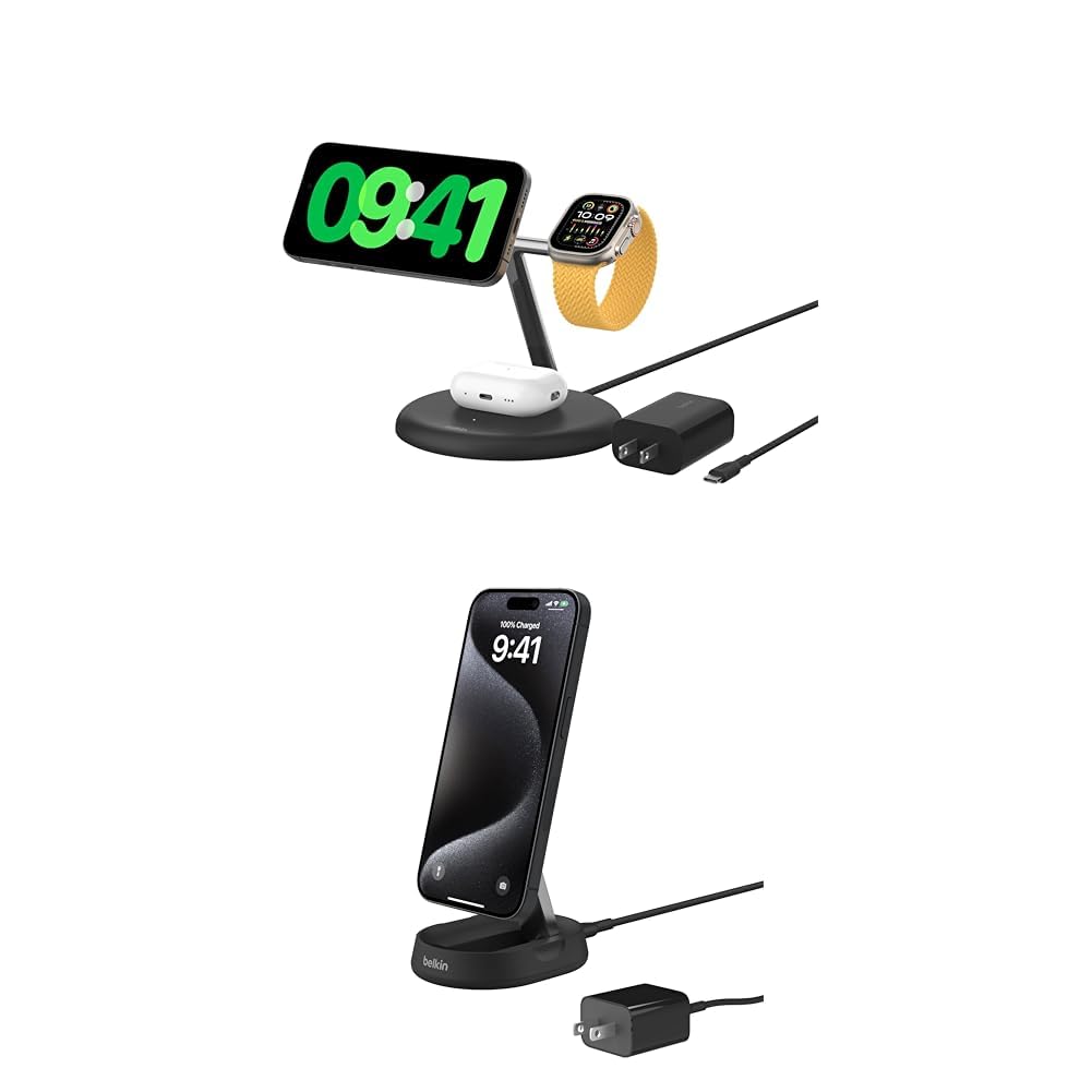 Belkin MagSafe Compatible 3-in-1 15W Wireless Charging Stand & BoostCharge Pro 15W Convertible Magnetic Charging Stand
