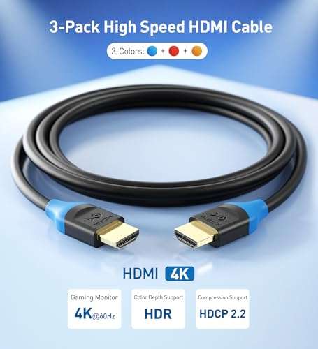 Cable Matters 3-Pack High Speed HDMI Cable 15 ft with 4K @60Hz, 2K @144Hz, FreeSync, G-SYNC and HDR Support for Gaming Monitor, PC, Apple TV, and More 2