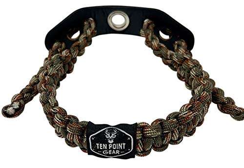 Ten Point Gear Bow Archery Wrist Sling 550 Paracord - Survival Hunting Shooting - Durable Leather with Metal Grommet (Multiple Color Options) (Big Woods Camo)