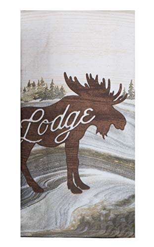 3 Cabin Lodge Themed Decorative Cotton Kitchen Towels with Bear, Moose, Antler Print | Marble Inspired Design | 2 Patterned Terry and 1 Embroidered Tea Towel Set for Dish and Hand Drying 2
