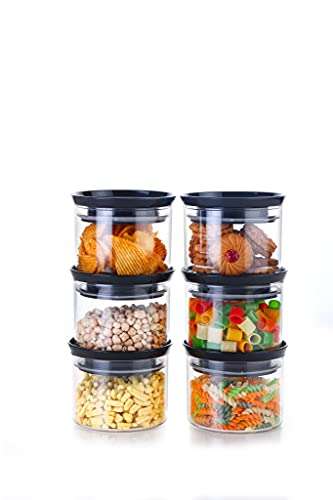 YouBee Plastic Air Tight Kitchen Storage Container For Rice | Dal | Atta, Bpa-Free, Flour | Cereals | Snacks | Stackable | Modular, Round, 500 Ml Set 6 (Black) 5