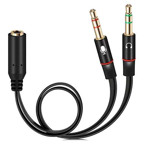 Sounce Gold Plated 3.5 mm Headphone Splitter for Computer 2 Male to 1 Female 3.5mm Headphone Mic Audio Y Splitter Cable Smartphone Headset to PC Adapter – (Black,20cm) 1
