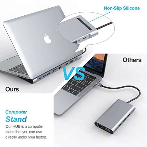 HOPDAY USB C Adapter - 10-in-1 Multiport Hub for MacBook Pro/Air - USB C Docking Station with Dual Display, USB Ports, HDMI, VGA, PD 100W, Ethernet, SD/TF Card Reader, 3.5mm Audio, Dongle for Laptop 5