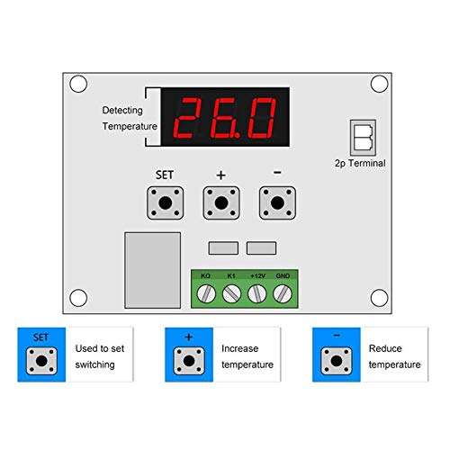 DAOKI 2 Pcs W1209 12V DC Digital Temperature Controller Module -50~110℃ LED Display Thermostat Board with Waterproof NTC Probe, Case, 24AWG Wire 4