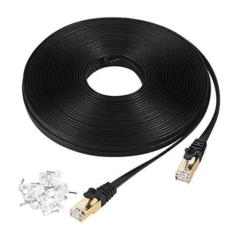 AULLOV Cat7 Ethernet Cable 50 ft Shielded (STP), High Speed Flat RJ45 Cat-7/Category 7 Internet LAN Computer Patch Cord Cable, Faster Than Cat5/Cat6-50 Feet Black (15 Meters) 1