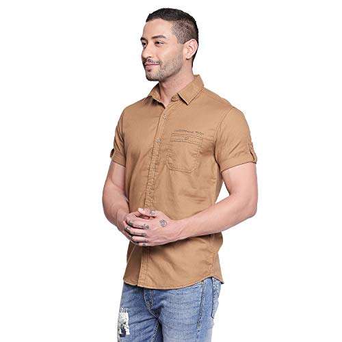 Mufti Men's Solid Slim Fit Shirt (MFS-10853-J-06- Khaki M) 2