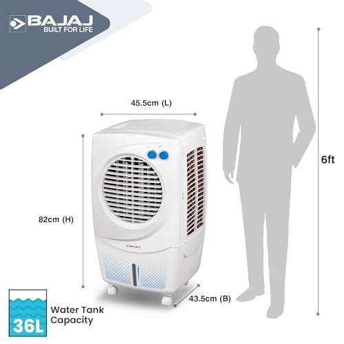 Bajaj PX97 Torque New 36L Personal Air Cooler For Room| DuramarinePump| 1 Year Warranty| TurboFan Technology| Powerful Air Throw| 3-Speed Control| Portable Air Cooler For Home| White 4