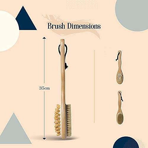 Sacred Salts Wooden Double Sided Body Brush With Massager and Long Handle | Natural Boar Bristles | Dry Brushing Removes Dead Skin, Treats Cellulite & Stimulates Blood Flow, Beige, 190 g 6