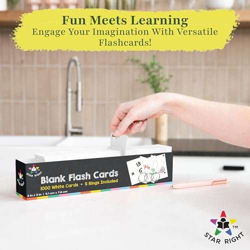 Star Right Assorted Colored Blank Flash Cards - 1000 Pre-Punched 2 x 3 Inch Index Notecards with Metal Rings - Blank Study Cards for School, Office and Organization Projects 4