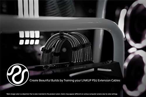 LINKUP - AVA 30cm PSU Cable Extension Sleeved Custom Mod GPU PC Braided w/Comb Kit | 1 x 24 P (20+4) | 2 x 8 P (4+4) CPU | 2 x 8 P (6+2) GPU Set | 300mm - Black 4