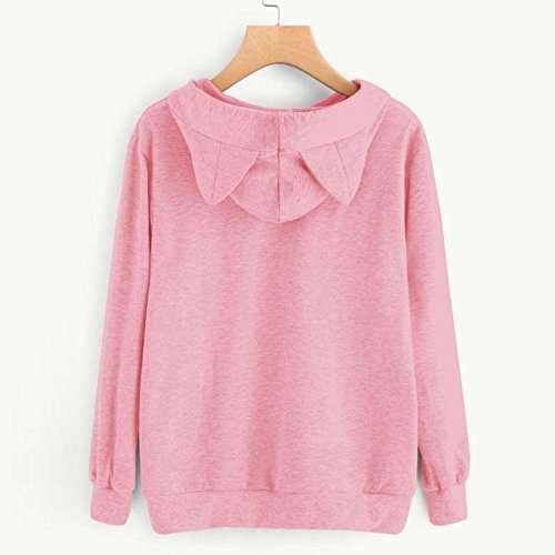 Women Teen Girl Hoodies Cute Cat Ear Novelty Printed Pullover Sweatshirt Funny Sports Tops with Kangaroo Pocket( Pink, XX-Large ) 3