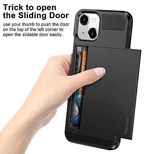 Vofolen Case for iPhone 13 Case Wallet Credit Card Holder ID Slot Sliding Door Hidden Pocket Men Women Anti-Scratch Dual Layer Hybrid Bumper Armor Protective Hard Shell Back Cover for iPhone 13 Black 2