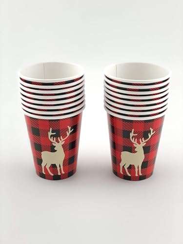 Buffalo Plaid Deer Paper Cups - 16ct Lumberjack Birthday Party Supplies Baby Shower 6