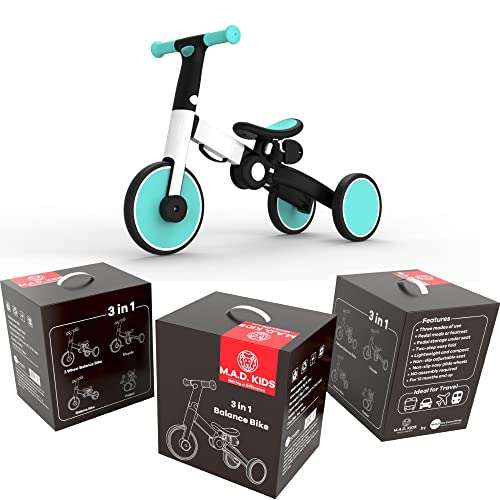 3 in 1 Toddler Bike Kids Tricycle Children Balance Bike Push Bicycle Pedal Trike Bike Removable Pedals Lightweight Portable Foldable No Assembly 2-4 Year Old - by M.A.D. for Everything 2