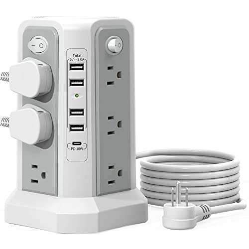 Multi Plug Outlet Extender, Surge Protector Power Strip, AC Outlets Extender with USB Charger(1 PD20W USB C) PASSUS Power Strips Surge Protection for Home Office DormRoom 2