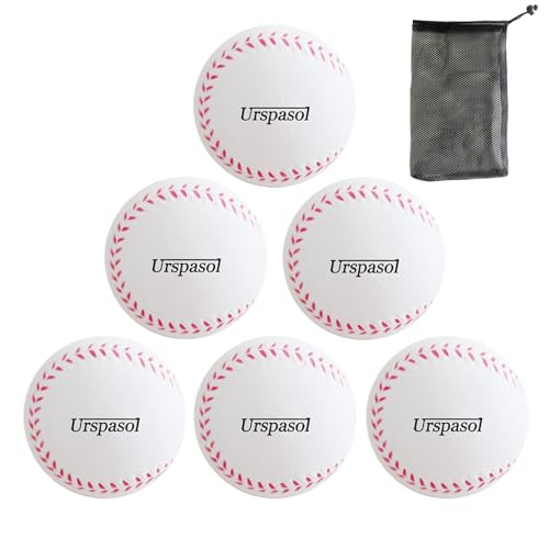Urspasol Foam Softballs 11 Inch Oversized Practice Baseballs with Mesh Bag Soft Softballs for Kid Teenager Players Training Sporting Batting Safely Hitting White Pack of 6