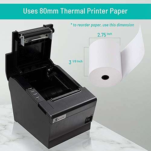 Affordable Desktop Thermal Receipt Printer – 80mm Paper Premium Thermal Printer – with Auto Cutter – Glossy Style Black Color – 250mm/s Printing Speed – Plug and Play Easy Installation 5