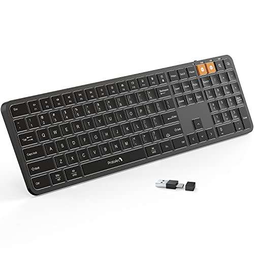 ProtoArc Backlit Wireless Keyboard, K100 2.4G Ultra Slim Wireless Illuminated Keyboard Full Size Silent Keyboard, Rechargeable, USB/Type C Connection, Natural Typing, Windows/Mac(Black)
