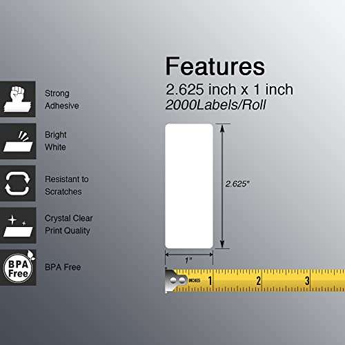 BETCKEY - 2.625" x 1" (67 mm x 25 mm) File Folder & Address Labels Compatible with Zebra/Rollo Label Printer,Premium Adhesive & Perforated [6 Rolls, 12000 Labels] 2