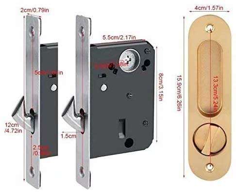 YUEXING 1 Set Sliding Wood Door Lock Handle Anti-Theft with Keys for Double Doors Latch Lock for Barn Wood Furniture Hardware Door (Color : Gold) 5