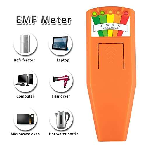 2 Pack 5 LED EMF Meter Magnetic Field Detector Ghost Hunting Paranormal Equipment Tester Portable Counter Orange 3