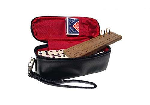 Alex Cramer The Perfect Traveler Classic Domino Set with Leather-Look Travel Case and a Deck of Miniature Playing Cards (Domino Set) 1