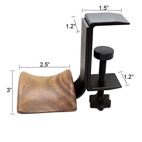 KiaoTime Clamp Type Headphone Holder Stand Hanger Bracket Wood Headphone Headset Hanger Holder Clamp Rack Hook Under Desk Table Headphone Hanger Holder, Universal Fit (Dark Brown & Black) 5