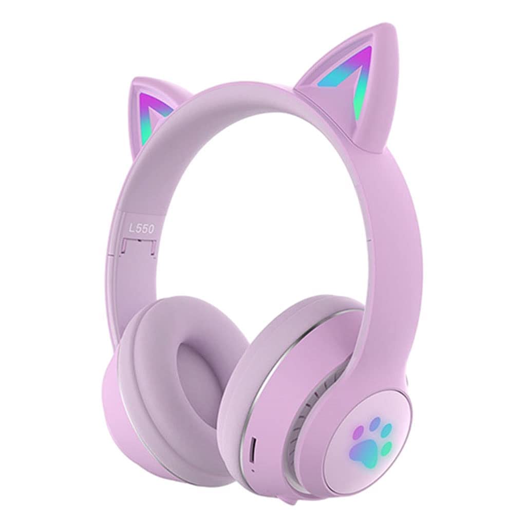 J3DFGFLR Colorful Led Gaming Headset Wireless Headphones with Microphone Over-Ear Foldable 3.5Mm Detachable HiFi Sound Earphones Gamers Pc - Purple