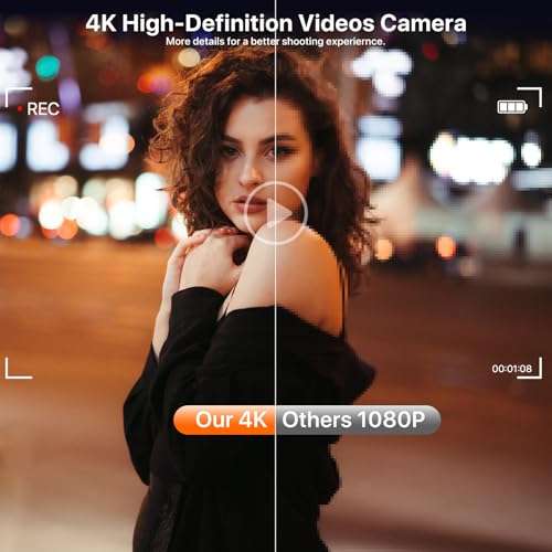 4K Digital Camera for Photography 64MP WiFi Vlogging Camera for YouTube Autofocus 3" 180° Flip Screen 16X Zoom Compact Travel Cameras with Anti-Shake, SD Card, 2 Batteries & Battery Charger 3