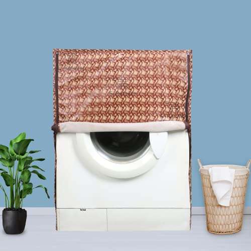 E-Retailer® Waterproof PVC Front Load Washing Machine Cover With Zip Enclosure Suitable For 5kg to 8kg (Color-Stripes Brown, Size-23x23x35)
