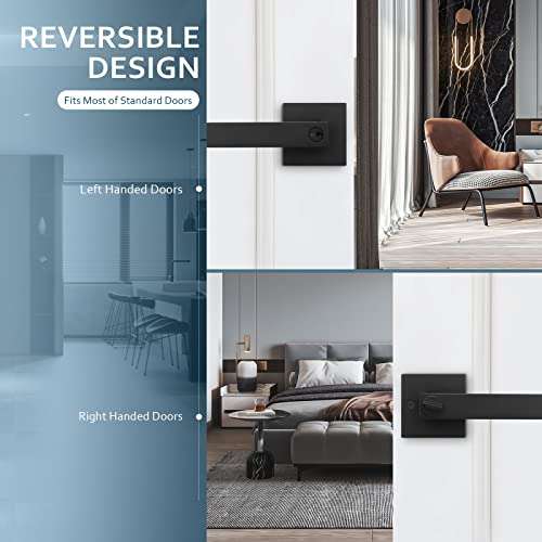 3 Pack Heavy Duty Front/Exterior/Bedroom Doors Locks Door Lever- Door Lock Sets Entry with Keys Modern Durable Door Hardware Reversible Matte Black Finish Handleset 5