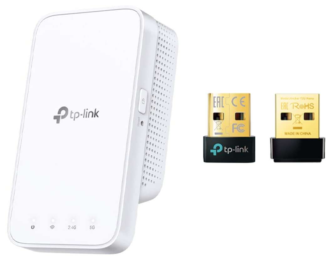 TP-Link RE300 AC1200 Mesh Wi-Fi Range Extender/WiFi Booster/Wireless Repeater, Intelligent Signal Light, Power Schedule, LED Control, Dual Band & USB Bluetooth Adapter & AC600 USB WiFi Adapter
