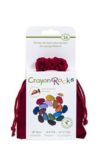 Crayon Rocks, Crayons in a Rock Shape, 16 Count, Tripod Grip Made For Handwriting Development in Kids and Toddlers, Fun & Educational, Creative Activity, Comes in a Red Velvet Bag - 16 Colors 1