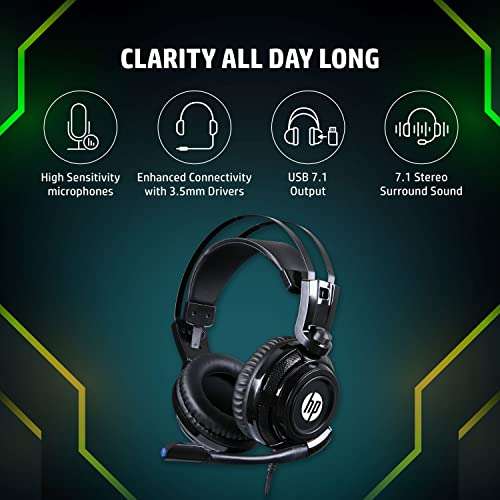 HP H200Gs Wired Gaming Over Ear Headphones with Mic, Lightweight Design, Soft Adaptive Suspension Headband with USB7.1 Output, 7.1 Stereo Surround Sound/1 Year RTB Warranty (8AA07AA) 2