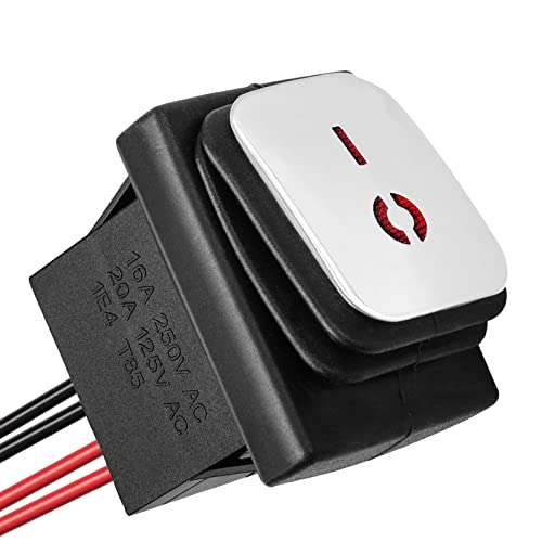 QTEATAK switches DPST AC/DC 20A-125V, 16A-250V, 30A-24V, 35A-12V, IP66 Waterproof on-Off, Glue Filled Waterproof, Kill Switch, Outdoor Electric Start Stop Pre-Wired Rocker Switch