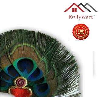 Rollyware Natural Peacock Feather More Pankh Fan Tails Original Full Length Laddu Gopal Handmade Morpankh Peacock Feather Dress, Pack of (4) 3