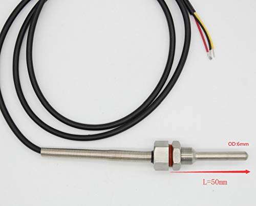 Xucus PT1000 Housing Platinum Resistance Temperature Sensor M12X1 Thread Probe OD=6mm 1m PVC 3-core Wire Stainless Steel L30-300mm - (Color: L200mm) 3