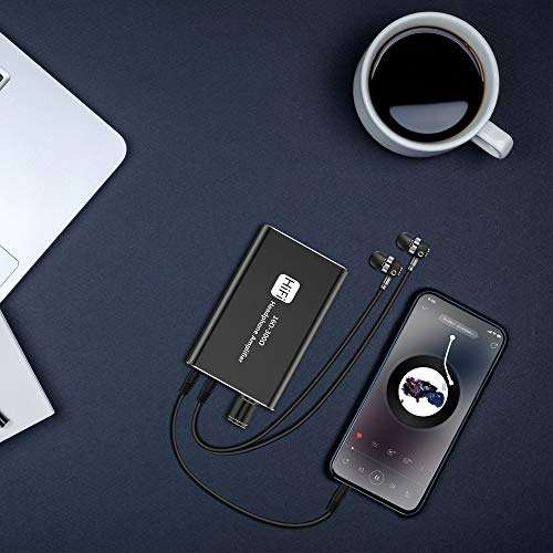 TaiHuai Headphone Amplifier, Portable HiFi Headphone Amp, 3.5mm Stereo Audio Out, Supports 16-300 Impedance, Black, For Music, Compatible with Devices with 3.5mm Headphone Jack, Remote Control 5